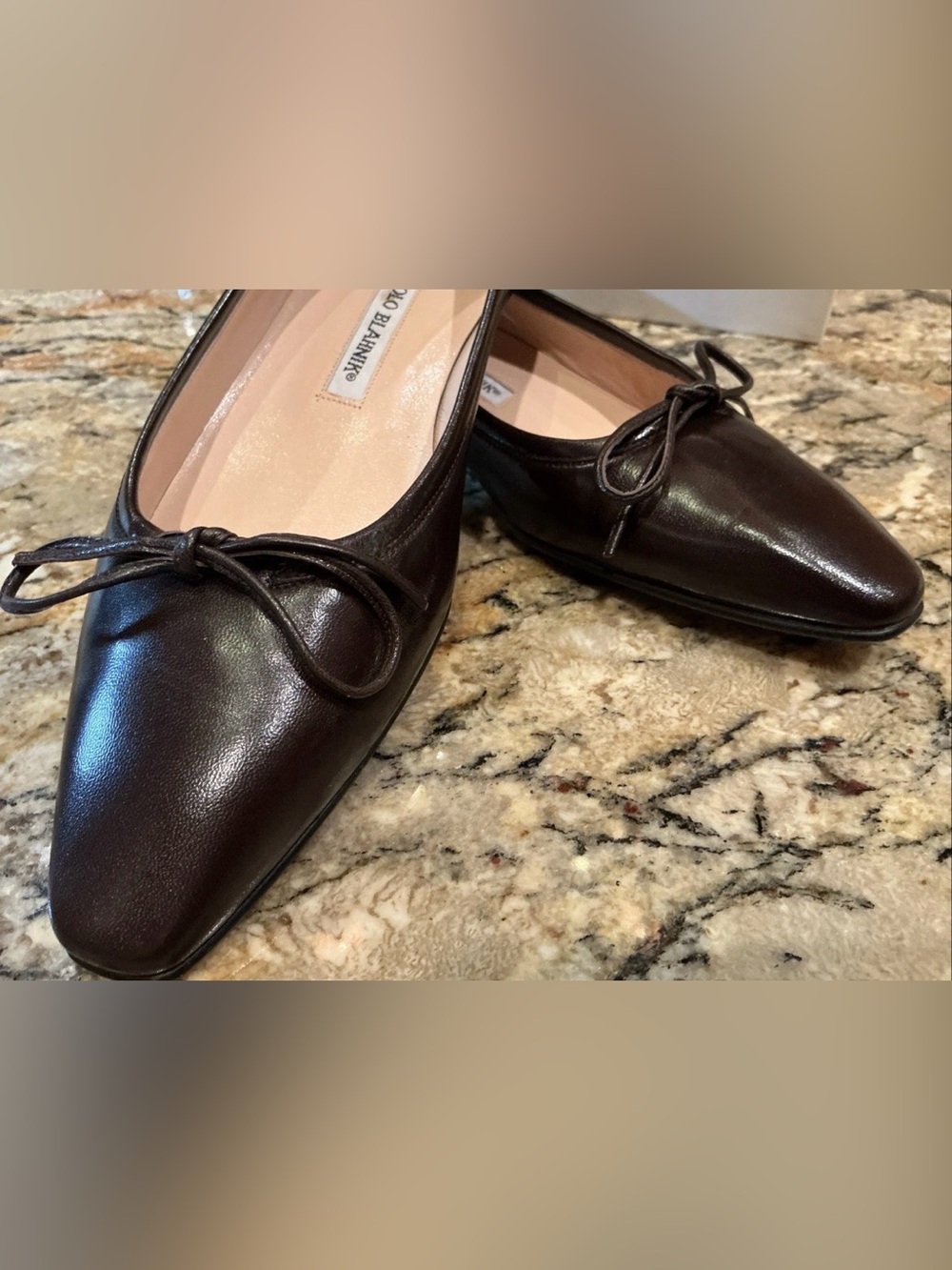 Manolo Blahnik Chocolate Brown Leather Bow Flats 39.5 - Picture 3 of 8